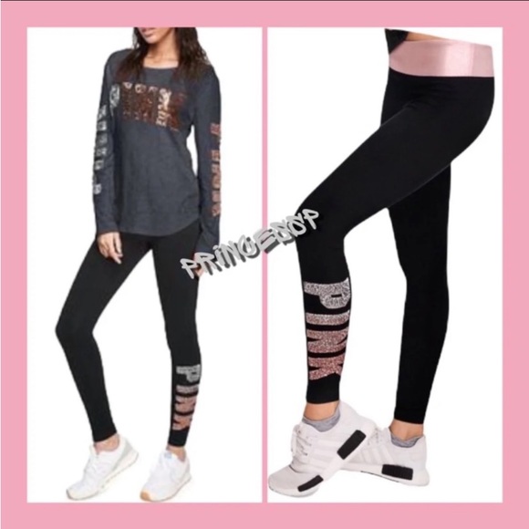 PINK VS BLING LOGO LONG SLEEVE AND LEGGINGS OUTFIT SET - Picture 2 of 9